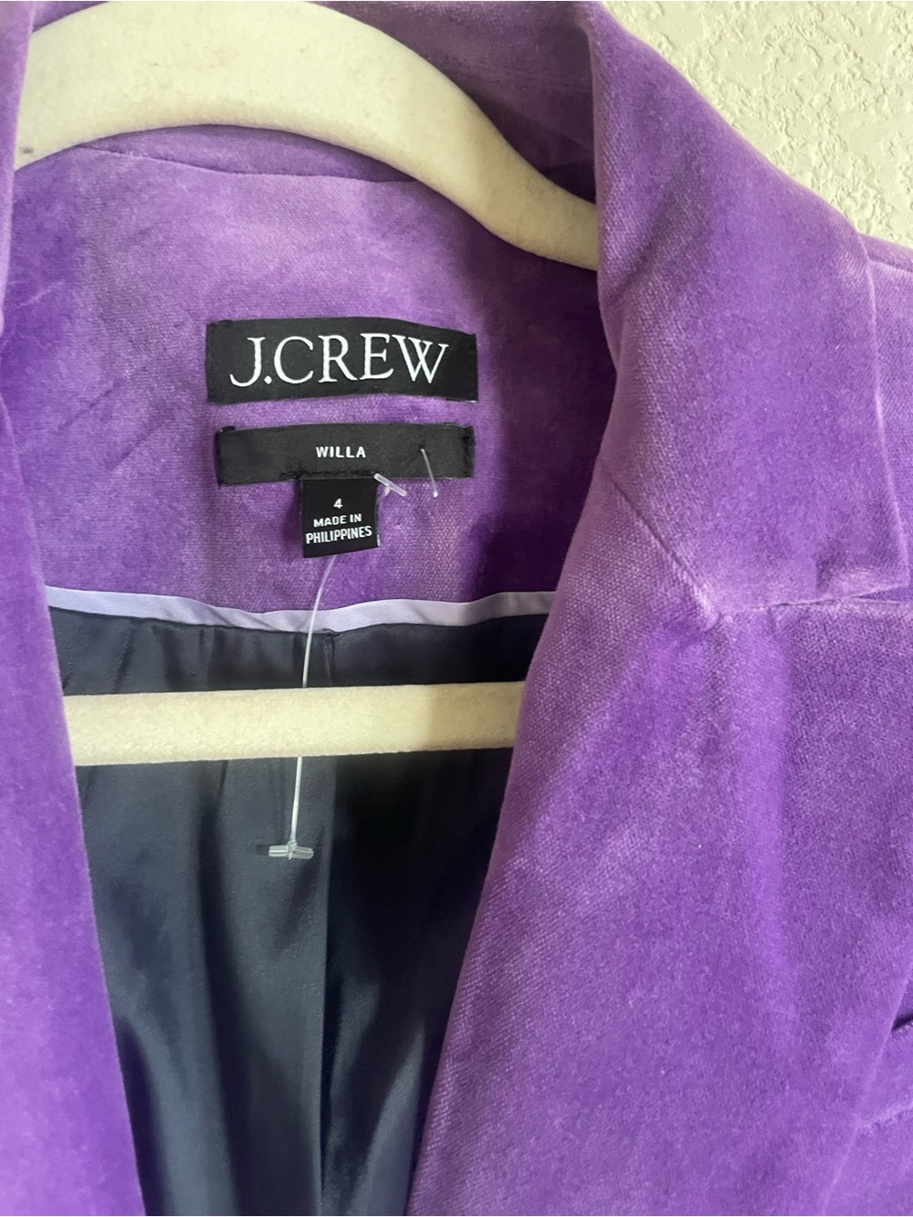 J. Crew Women's Willa Purple Stretch Velvet Blazer Jacket One Button 4 - Picture 7 of 9